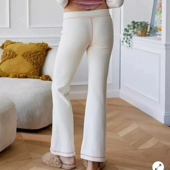 Out From Under Fleece Flare Pants Urban Outfitters Cream White and Red Pull On - Picture 3 of 10